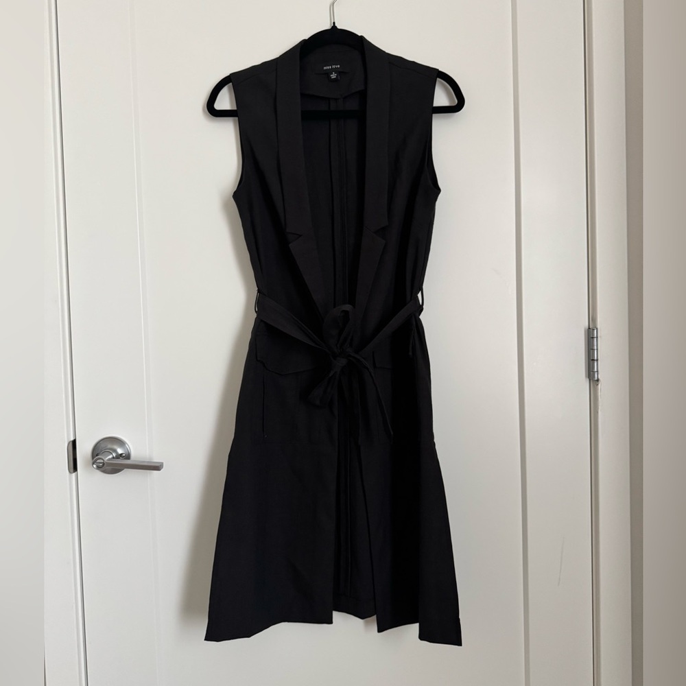 Black Sleeveless Vest with Belt Tie